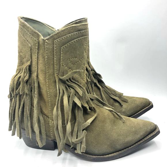 Free People Lawless Fringe Dark Green Suede Western Boots Size EU 38.5 / US 8.5 - Picture 2 of 10